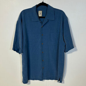Jamaica Jaxx Silk Shirt Blue Men’s Large Button Up Short Sleeve Hawaiian Pocket